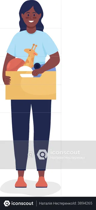 Woman donating toys in box  Illustration