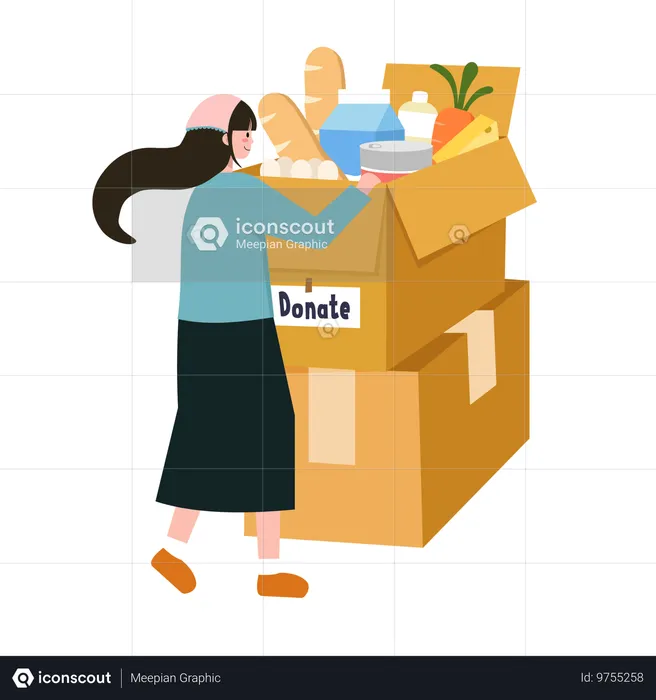 Woman Donation Food Items  Illustration