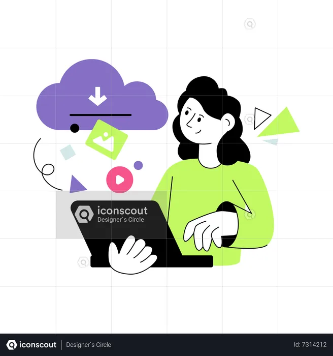 Woman Download Cloud data  Illustration