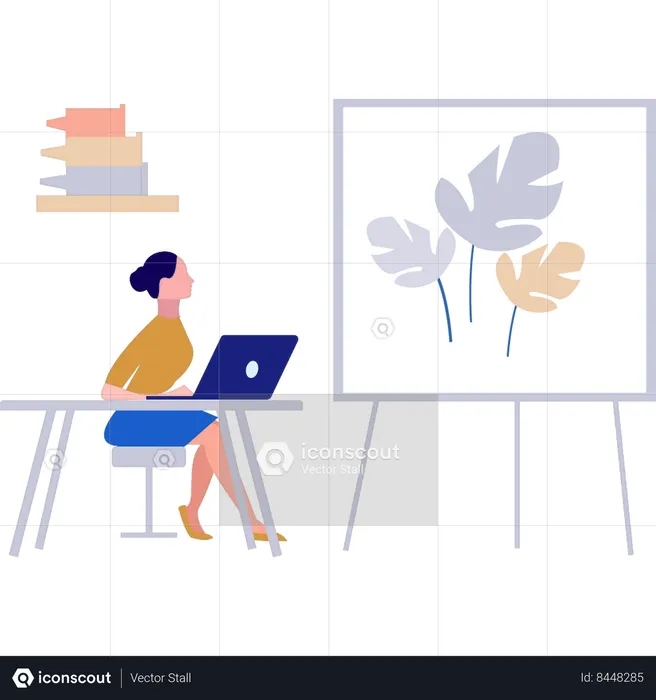 Woman draw painting on laptop  Illustration