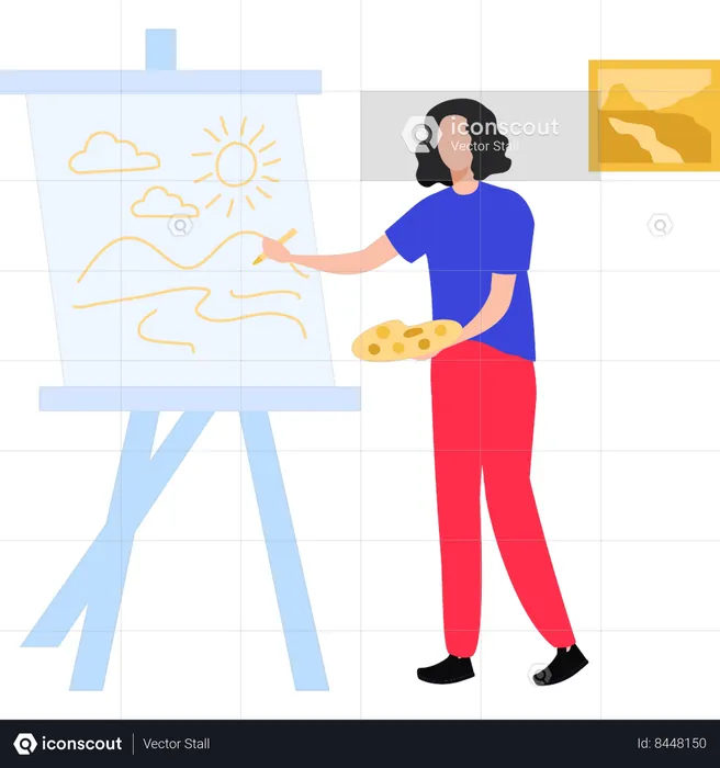 Woman drawing on board  Illustration