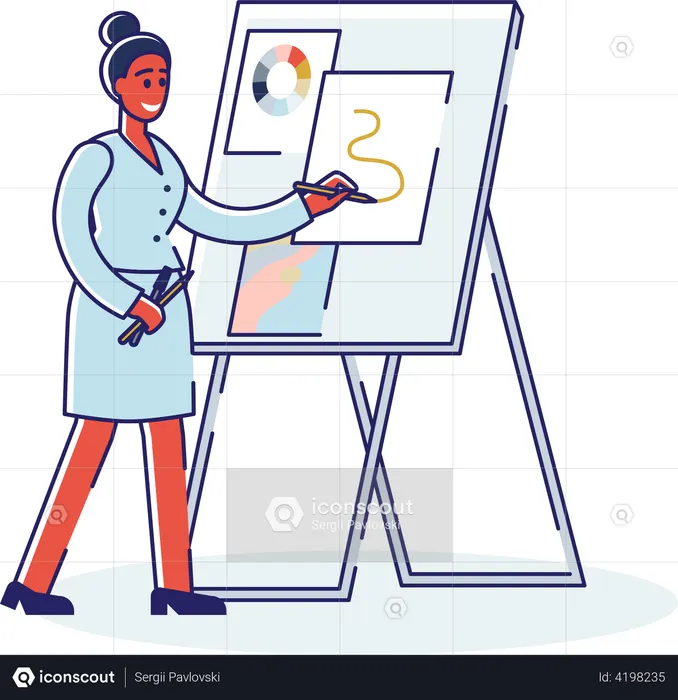 Woman drawing on easel  Illustration