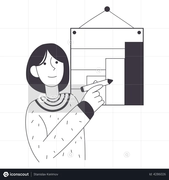 Woman draws graph on blackboard  Illustration