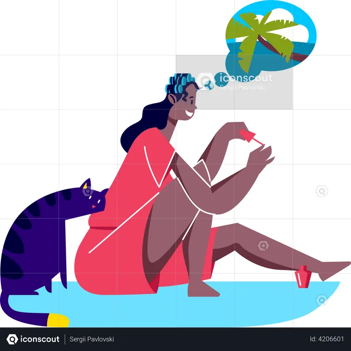 Woman dreaming of tropical vacation  Illustration