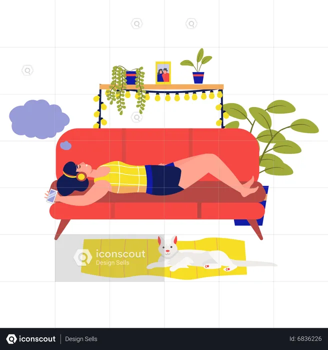 Woman dreaming while lying on couch  Illustration