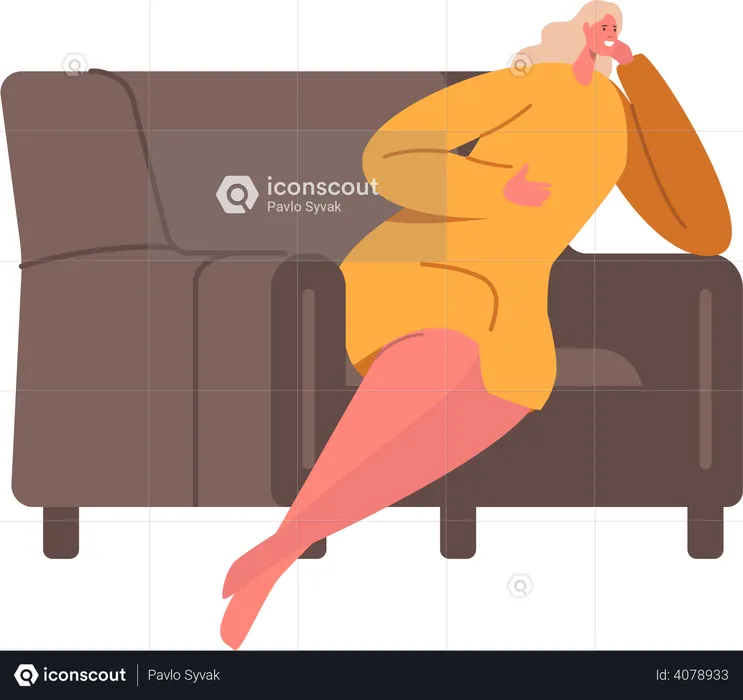 Woman dreaming while sitting on couch  Illustration
