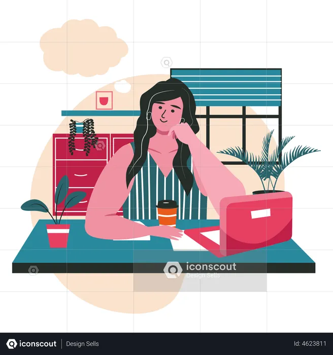 Woman dreaming while working  Illustration
