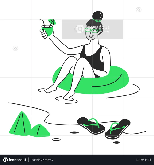 Woman drinking a cocktail at the pool  Illustration