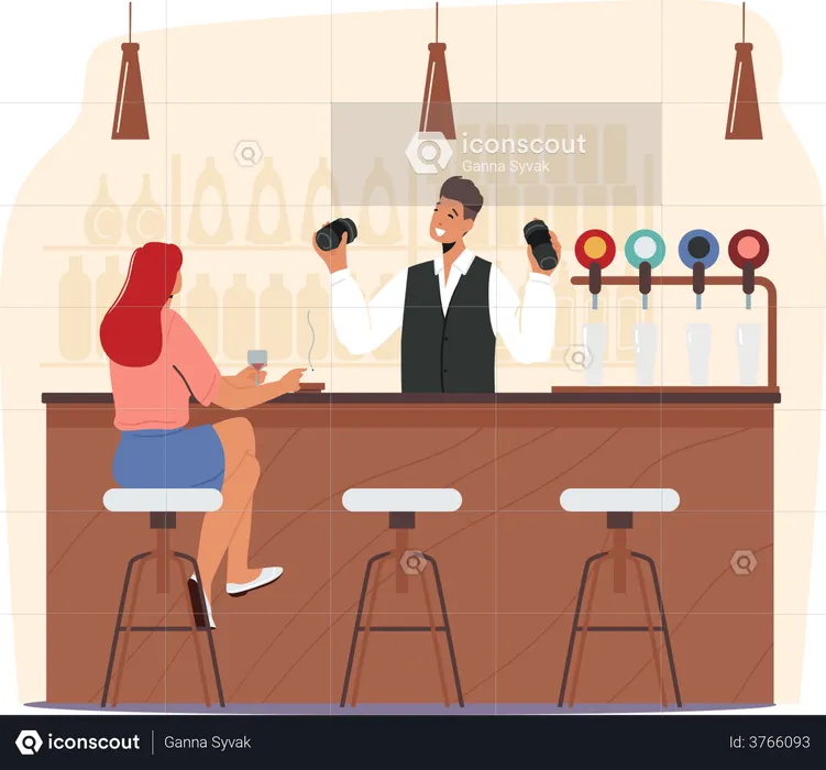 Woman drinking alcohol at bar  Illustration