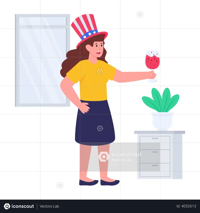 Woman drinking alcohol on independence day  Illustration
