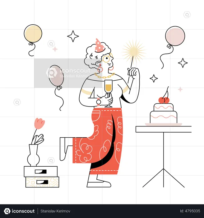 Woman drinking champagne at a party  Illustration