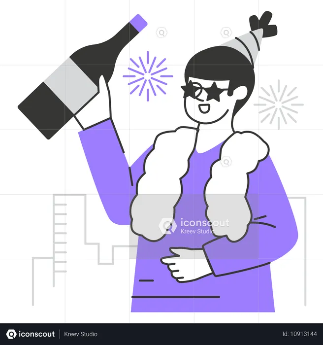 Woman drinking champagne on new year eve  Illustration