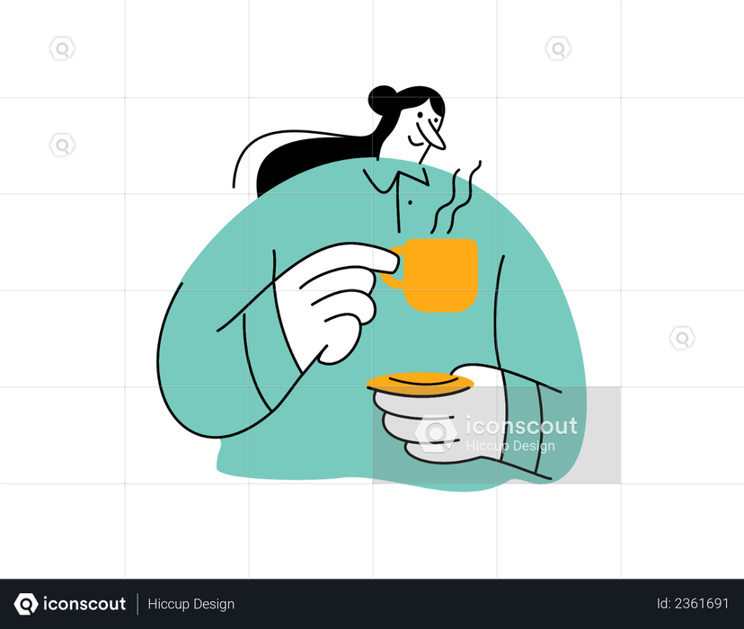 Download Best Premium Woman drinking coffee Illustration download in PNG & Vector format