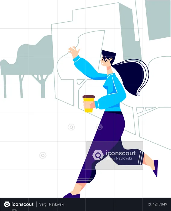 Woman drinking coffee while going to work  Illustration