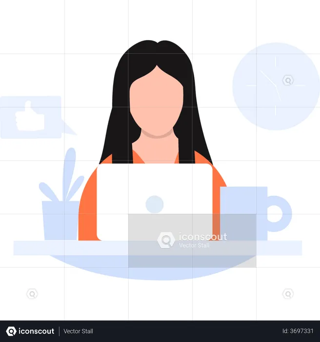 Woman drinking coffee while working  Illustration