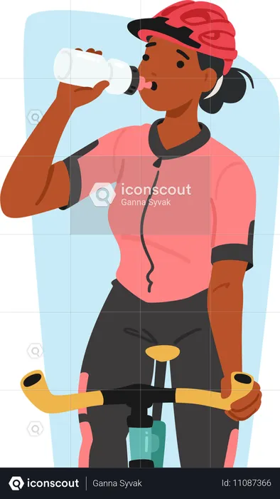 Woman drinking energy drink in race  Illustration