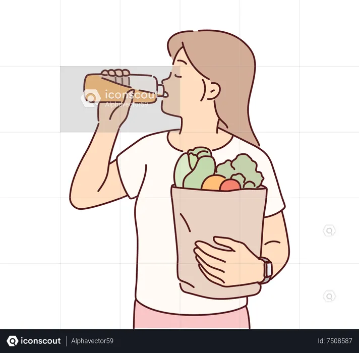 Woman drinking fresh juice  Illustration
