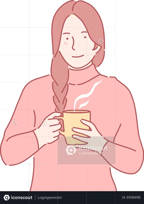 Woman drinking hot coffee  Illustration