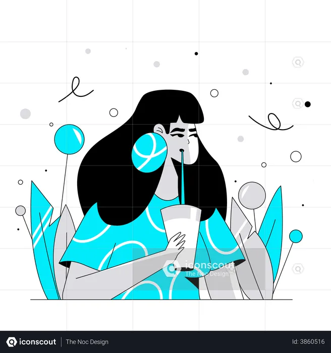 Woman drinking iced coffee  Illustration