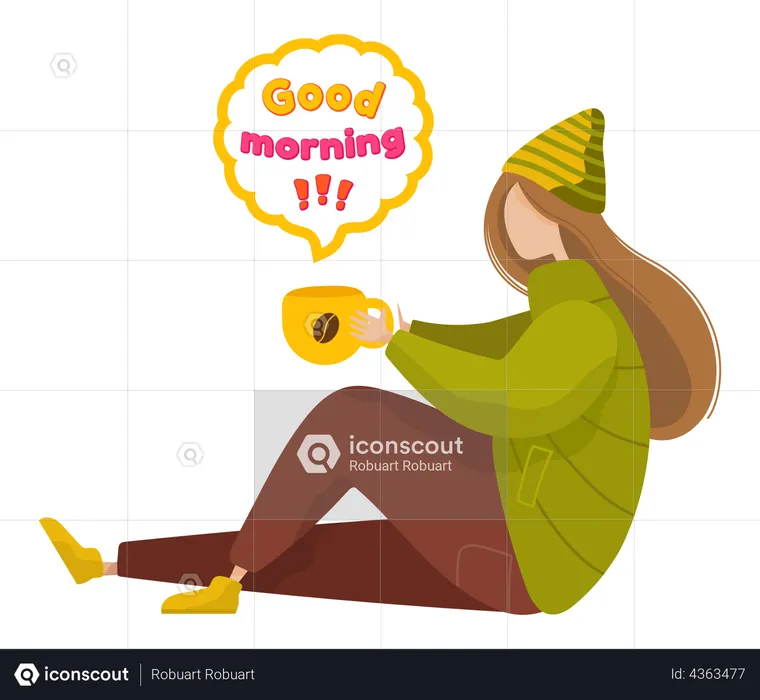 Woman drinking morning coffee  Illustration