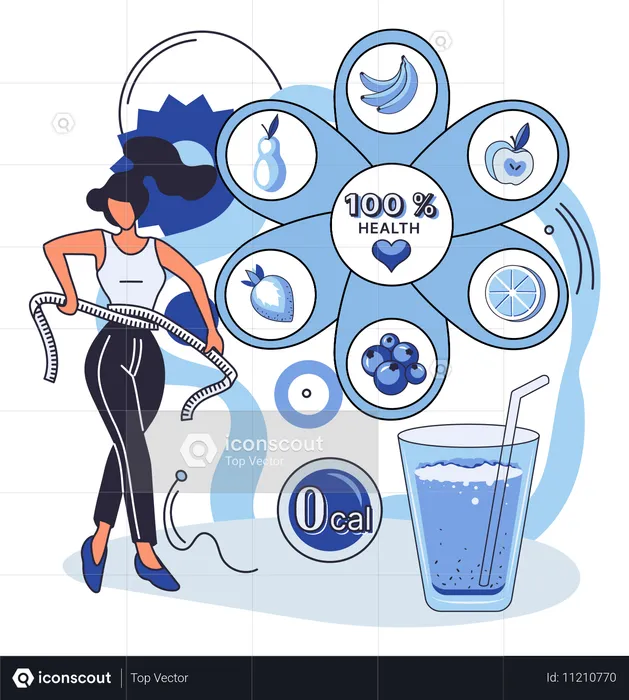 Woman drinking no calories juice  Illustration