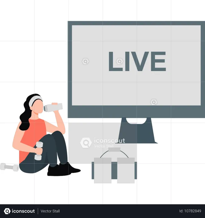 Woman drinking water and looking live show  Illustration