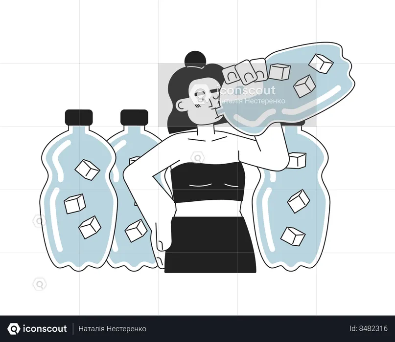 Woman drinking water from bottle  Illustration