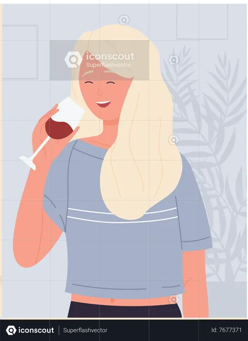 Woman Drinking Wine  Illustration