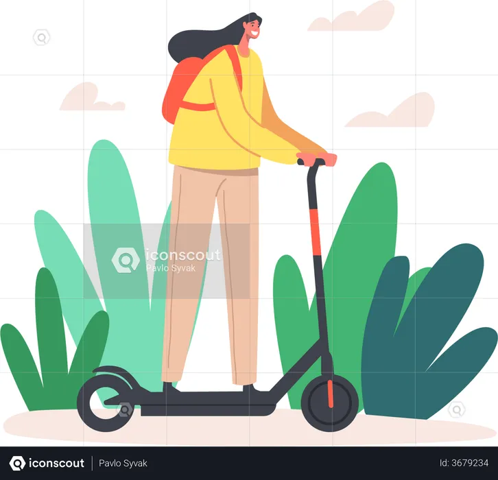 Woman Driving Electric Scooter  Illustration