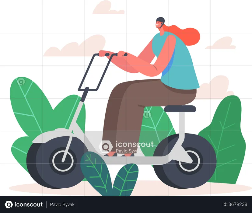 Woman Driving Electric Scooter  Illustration