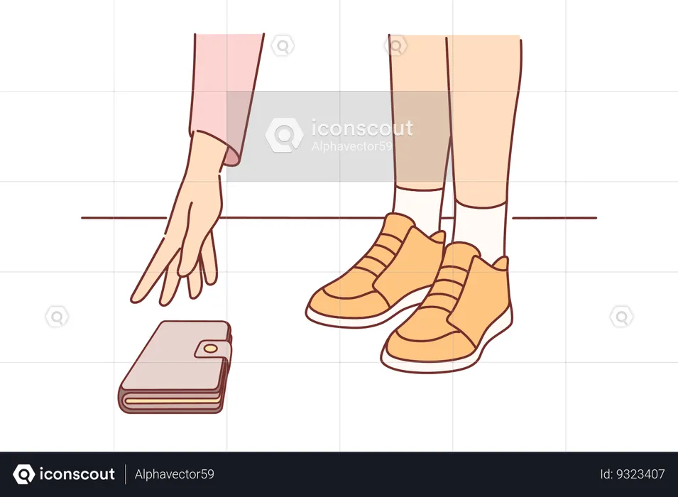 Woman dropped phone and pulls hand to ground to pick up fallen gadget  Illustration