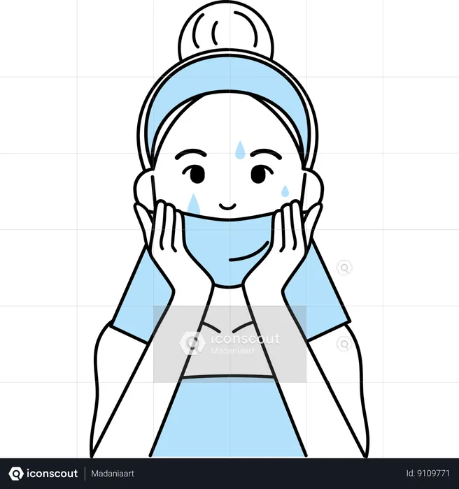 Woman Drying Her Face  Illustration