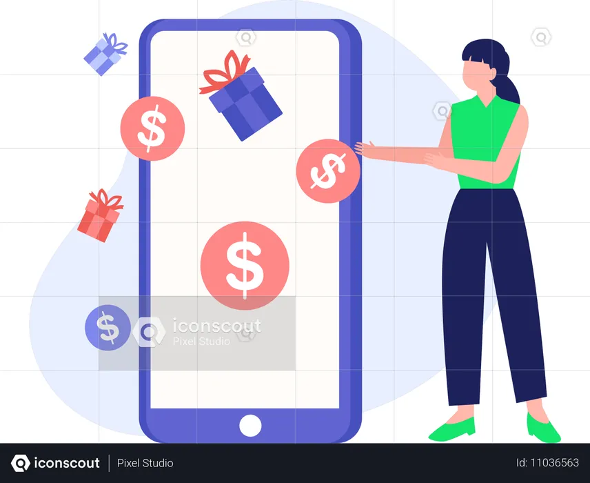 Woman Earn Points on online purchase  Illustration