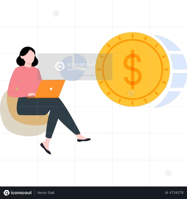 Woman earning money online  Illustration