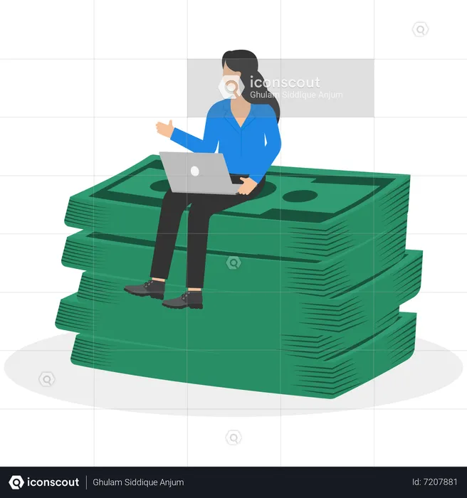 Woman earning money online  Illustration