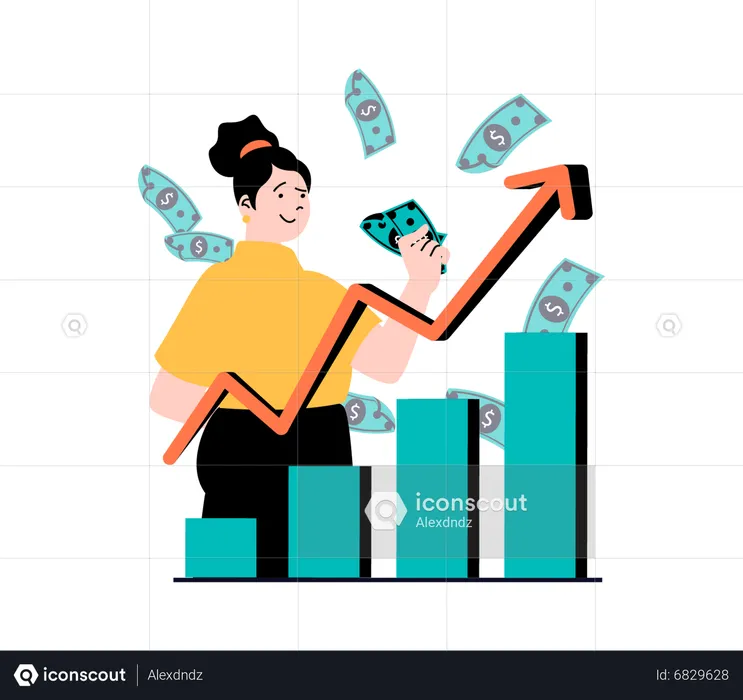 Woman earning profit from investment  Illustration