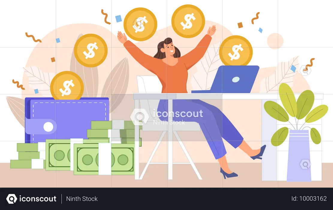 Woman earning return on investment  Illustration