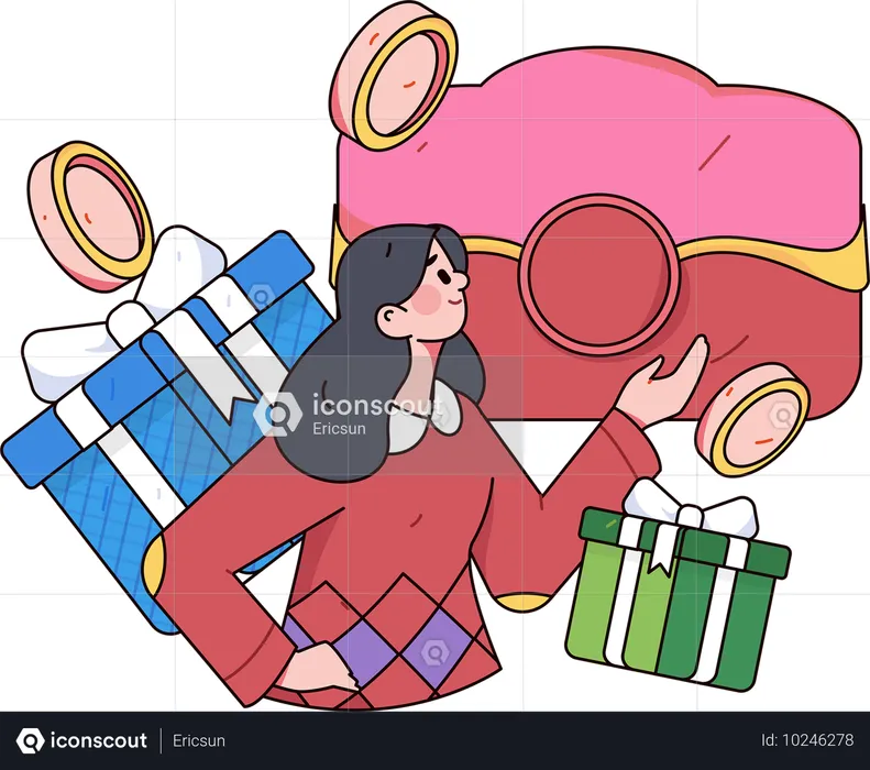 Woman earning shopping cashback offers from application  Illustration