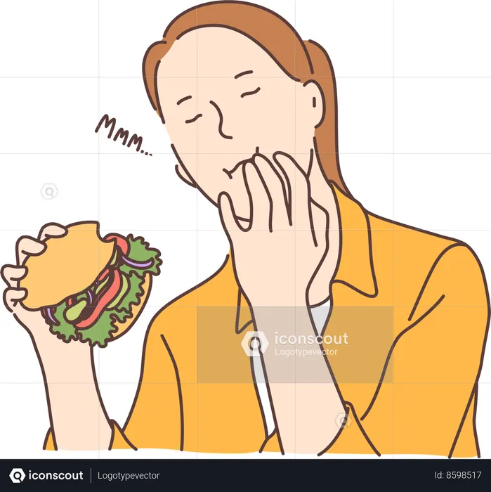 Woman eating burger  Illustration
