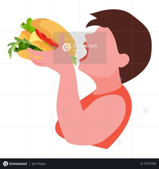 Woman eating burger  Illustration