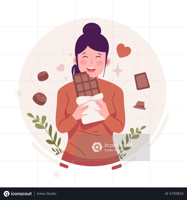 Woman eating chocolate  Illustration