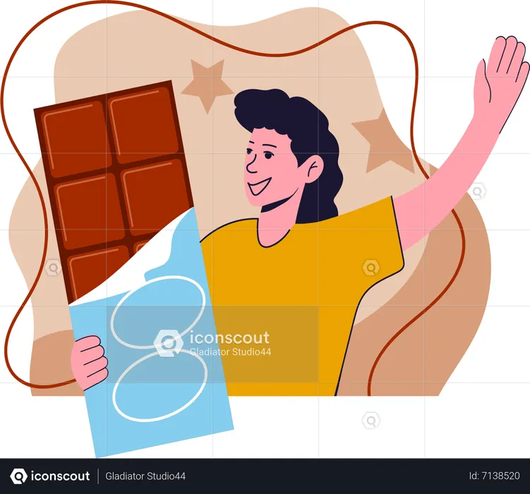 Woman eating chocolate  Illustration