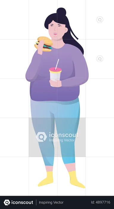 Woman eating fast food  Illustration