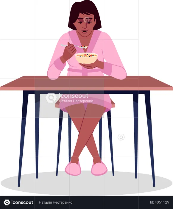 Woman Eating Flakes With Milk  Illustration
