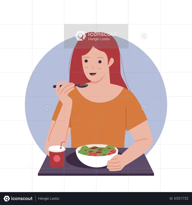 Woman eating food  Illustration