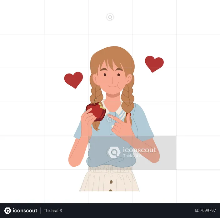 Woman eating fresh apple  Illustration
