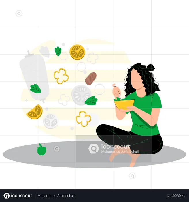 Woman eating healthy food  Illustration