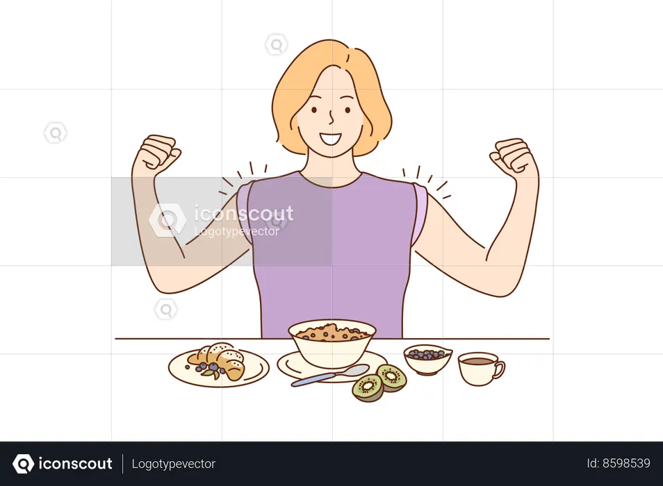 Woman eating healthy food  Illustration