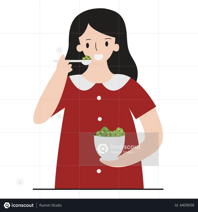 Woman eating healthy food salad  Illustration