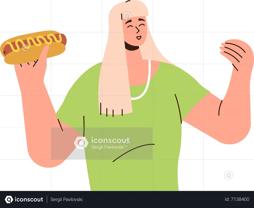 Woman eating hot dog  Illustration
